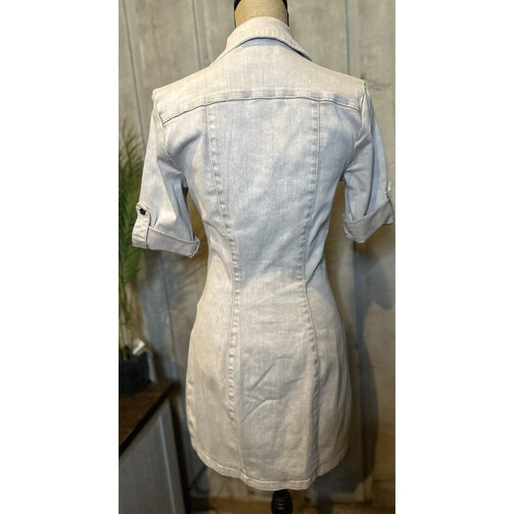 The Wash Lab Fitted Cream Distressed Denim Button Down Mini Dress Size XS - Picture 4 of 7